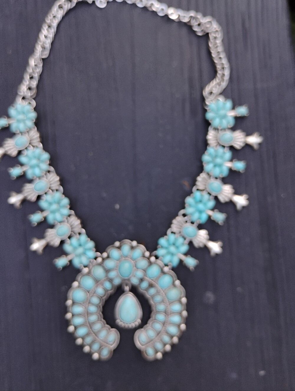 Source Unknown Turquoise Squash Blossom Necklace - Picture 2 of 2